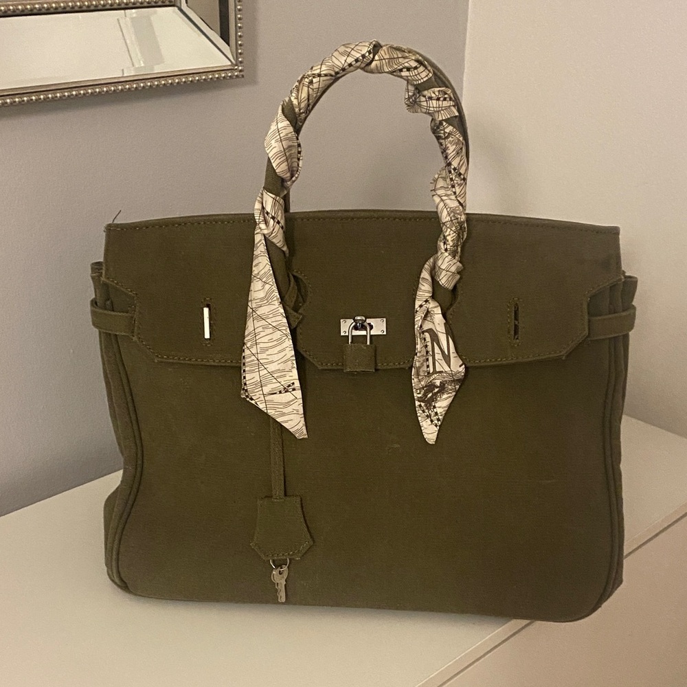 RUYA  Elegant Olive Satchel with Scarf Accent
( London brand, is used twice )
